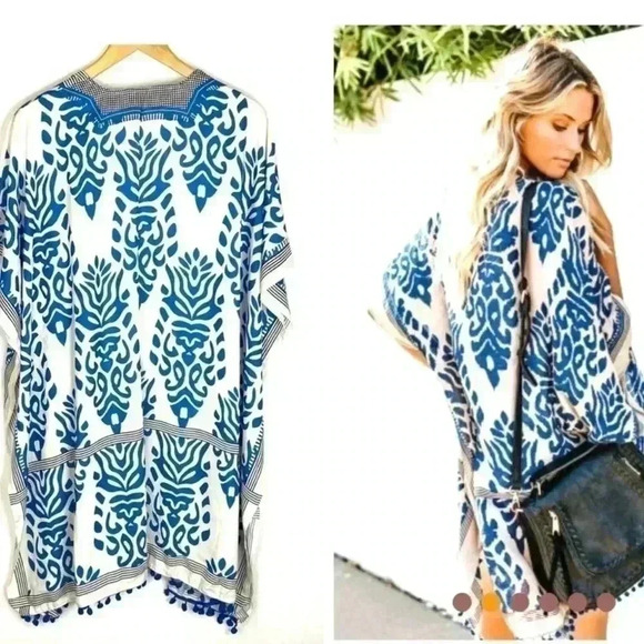 Dear Lover Kimono Cover Up Floral Pom Pom One Size - Picture 4 of 6